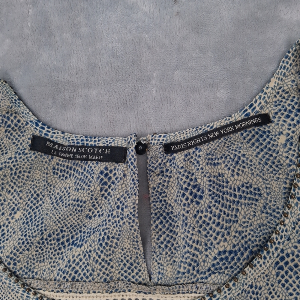 Maison Scotch Mini Dress Dainty Print Short Sleeve Smocked Waist Blouson S/M - Picture 3 of 16